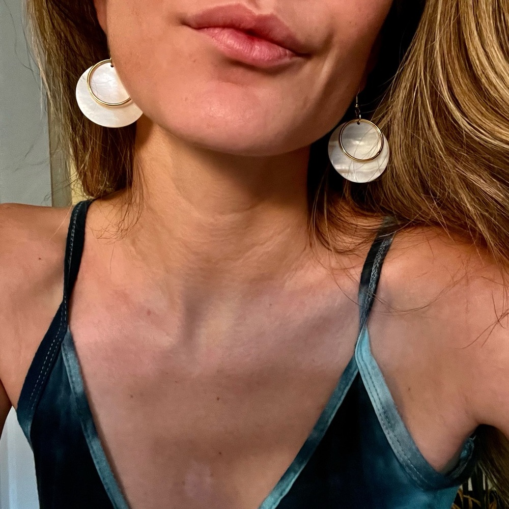 Gold Accent and Seashell Circle Backing Earrings